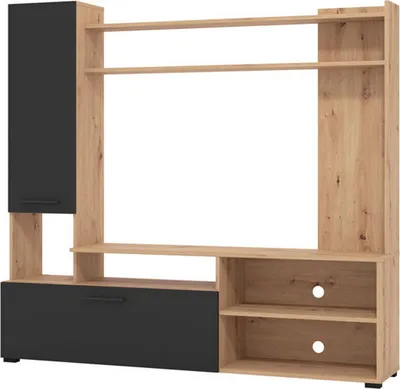 Immagine prodotto di Dmora Parete Attrezzata Chieve 169x35x157h cm Nero, 8 Ripiani 2 Ante