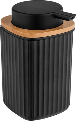 Produktbild von Wenko Rotello Seifenspender Schwarz, Kunststoff Bambus, 8,9x12,7x7,5 cm, nachfüllbar, für Bad & Küche, reduziert Plastikmüll, wasserfest & pflegeleicht