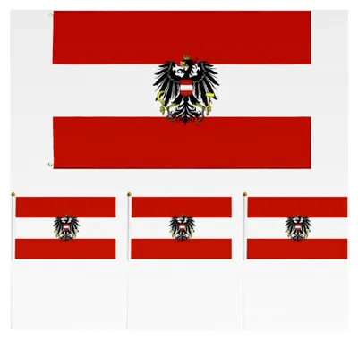 Produktbild von Österreichische Flagge mit 3 kleinen Handflaggen und Staatswappen