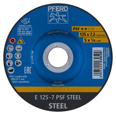 Image de PFERD 69298071 E 125-7 PSF STEEL Disque à ébarber à moyeu déporté 125 mm 5 pces