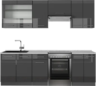 Produktbild von Küchenzeile Vicco Fame-Line Anthrazit Hochglanz 240 cm , AP Marmor, Model 56732