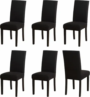 Obrázok produktu pre Poťahy na stoličky 6 ks, čierne, elastický Elastan, prateľné, pre kuchyňu