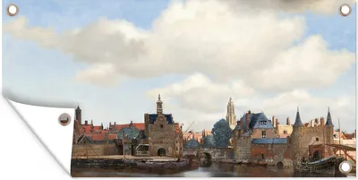 Produktbild von MuchoWow® 160x80 cm Outdoor-Poster Gartendeko Sichtschutz Garten Poster für den Garten  Ansicht von Delft - Gemälde von Johannes Vermeer
