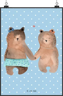 Produktbild von Mr. & Mrs. Panda Bild Bär Freundin DIN A4 - Blau Pastell - Geschenk, Wandbild, Deko, Teddy, Plakat, wanddeko, Beste Freund Liebe Liebesbeweis Verliebt Kumpel Kumpeliene