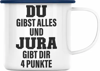Produktbild von Trendation - Jura Geschenk Emaille Tasse mit Spruch für Jurist Juristin Geschenkideen Lustig für Staatsexamen (Blau)