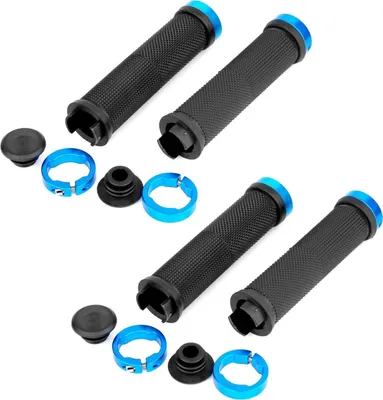 Zdjęcie produktu dla zestaw 2 chwytów kierownicy rowerowej | ergonomiczne chwyty przykręcane | chwyty rowerowe na kierownicę | miękkie chwyty do MTB, BMX, rowerów miejskich, szosowych | kolor niebiesko-czarny