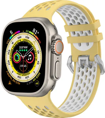 Produktbild von Apple Watch Armband Cubenest Silicone Sport Band YELLOW with white 42/44/45/Ultra 49 mm