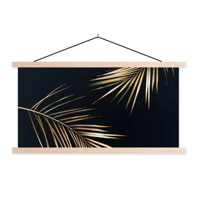 Produktbild von MuchoWow® Textilposter Blätter - Pflanzen - Gold - Schwarz - Luxus 60x30 cm mit holzfarbenen Rahmen - Dekoration