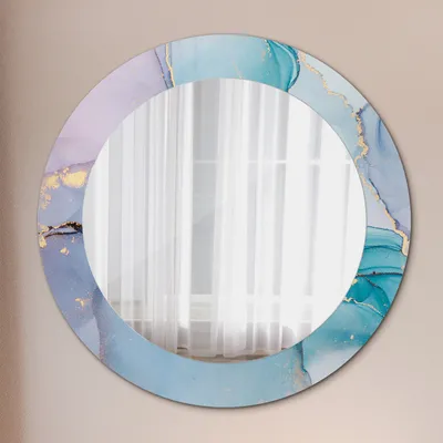 Produktbild von Dekospiegel – Hängespiegel Wandspiegel Spiegel mit Aufdruck – Spiegel – Schlafzimmer - Abstrakt Flüssig - Rund: Ø60 cm