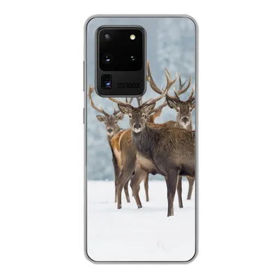 Produktbild von MuchoWow® Handyhülle Schutzhülle Hülle für Samsung Galaxy S20 Ultra Hirsche - Tiere - Schnee - Winter - Landschaft - Natur Silikon Softcase Handy Hülle - Karteninhaber