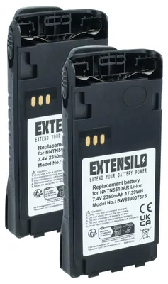 Produktbild von EXTENSILO 2x Akku Ersatz für Motorola NNTN5510BR, NNTN5510AR für Funkgerät, Walkie Talkie (2350 mAh, 7,4 V, Li-Ion) + Gürtelclip
