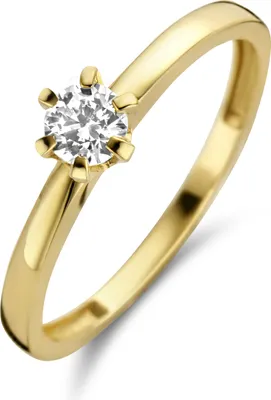 Produktbild von Neu Bling 9NBG-0203-56 Gouden Ring - Damen - Zirkonia - 4 mm - Solitair - Maat 56 - 6 Poot zetting - 14 Karaat - Goud