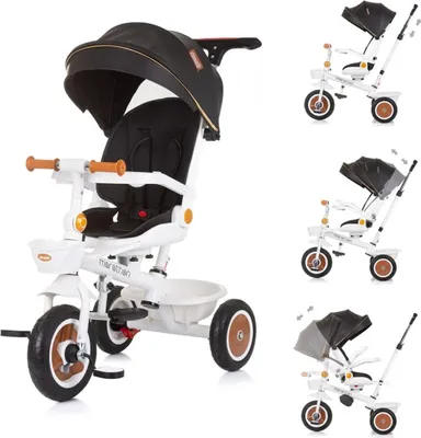 Produktbild von Chipolino Tricycle Marathon 2 in 1 Dreirad, Sitz umkehrbar, Gummiräder, Dach schwarz/weiss