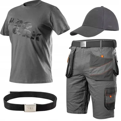 Produktbild von NEO TOOLS Herren Set - Kurze Arbeitshose mit T-shirt und Baseballkappe Gr. S-3XL - Grau Arbeitshosen für Männer Kurz | Gr. XXL