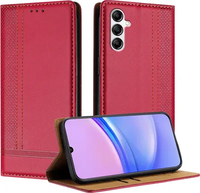 Produktbild von Handyhülle für Samsung Galaxy A14 5G/4G Leder Flip Klappbare Schutzhülle mit Standfunktion Rot