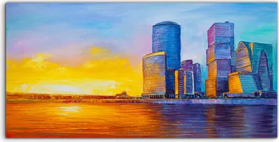 Produktbild von Coloray - Glasbild - 100x50 cm - Wandbild - Glasbilder - Wolkenkratzer Stadt Sonnenuntergang