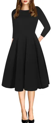Produktbild von oxiuly Damen Vintage Patchwork Taschen Puffy Swing Casual Party Kleid OX165 - Sc