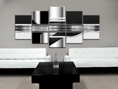 Produktbild von Akustikbild Digital Abstrakt 200x100 cm Bilder Akustikschaum Hochleistungsschallabsorber Schallschutz Leinwand 5 tlg Wandbild Raumakustik Schalldämmung Textur schwarz silber weiß a-A-0184-b-n