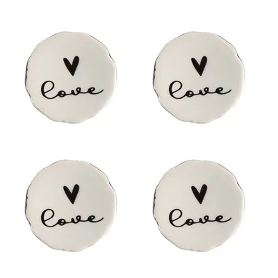 Image de Clayre & Eef Bouton de porte Lot de 4 Ø 4 cm Beige Céramique Coeur