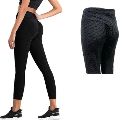 Produktbild von Damen Leggings Geraffte Hintern Heben Hohe Taille Push Up Boom Booty Schwarz S-M