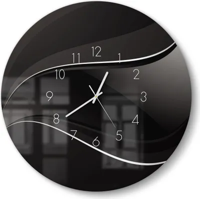 Produktbild von DEQORI Glasuhr Ø50 cm Zahlen 'Dunkle Wellengrafik' Wanduhr Glas Uhr Design leise