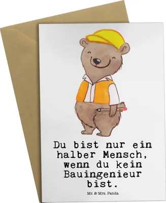 Produktbild von Mr. & Mrs. Panda Klappkarte Bauingenieur Herz - Weiß - Geschenk, osterkarten, Statiker, genesungskarte, hochzeitskarten, Spruch, Baustelle, einladungskarten, Studium