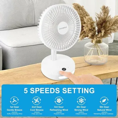 Productafbeelding van Persoonlijke desktopventilator met nachtlampje - Stil en krachtig met 5 snelheidsinstellingen