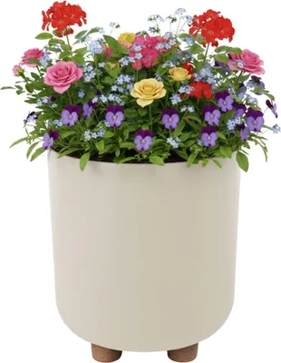 Produktbild von HowHomely | Pflanzkübel mit Füßen - Blumentopf - beige - 21 x 19 cm - aus Recyclingmaterial - Übertopf – Pflanztopf