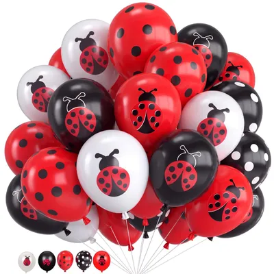 48 Marienkäfer-Latexballons, 12 Zoll, schwarz-weiß-rot, Partydeko
