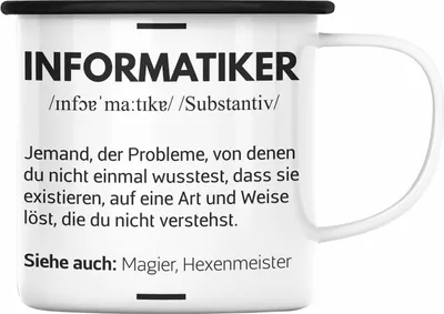 Produktbild von Trendation - Informatiker Emaille Tasse Geschenk Programmierer Gadget Lustig Geschenkidee Männer Zubehör Informatiklehrer IT (Schwarz)
