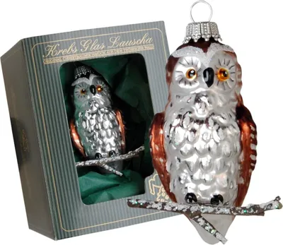 Produktbild von Krebs Glas Lauscha Weihnachtsbaumschmuck - Mick, die kleine Eule - aus Glas gefertigt - ca. 7 cm