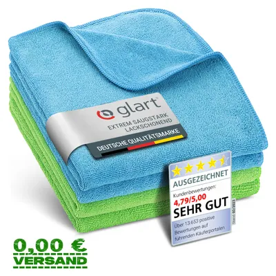 Produktbild von Glart 4448 4er Set Auto Mikrofasertücher, 2x blau, 2x grün, 40x40cm
