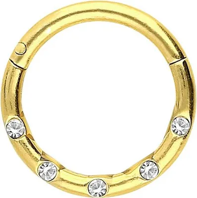 Produktbild von Ohrpiercing, Nasenpiercing, Septum Piercing Chirurgenstahl Segmentring Clicker 5 KRISTALLE Gold Innendurchmesser: 8 mm