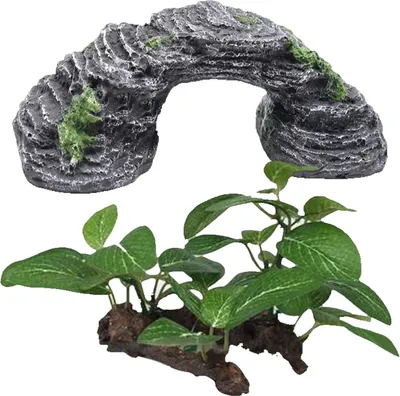 Obrázek produktu pro Sada umělých rostlin do akvária, 2 kusy, zelené plastové dekorace, rozměry 10*6*5 cm a 12*6*10 cm, vhodné do akvárií