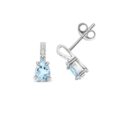 Produktbild von Atemberaubende 9 Karat (375) Weißgold Damen - Diamant Paar Ohrstecker Brillant-Schliff H - PK mit Aquamarin - 10mm*5mm; TRS35518