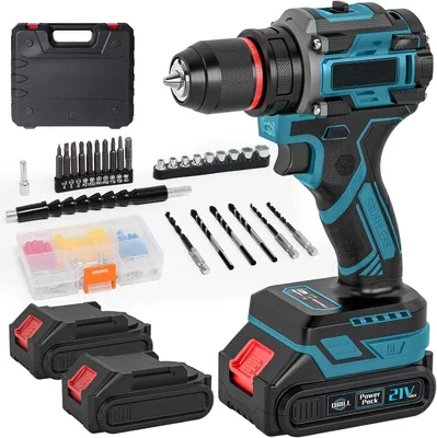 Produktbild von Akku-Schlagschrauber und Bohrmaschine - 21 V - Bürstenlos - 0,95 cm Metallbohrfutter - 25+1 Drehmomentstufen - 2 Akkus