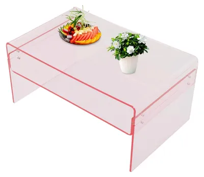 Produktbild von Acryl Couchtisch für das Wohnzimmer, Beistelltisch mit Ablage und offenem Aufbewahrungsregal, 80 x 50 x 38 cm (Rosa)