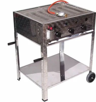 Produktbild von 55510 + Grill-Set 511 + Fahrwagen 512 SET 5 EDELSTAHL GASBRÄTER 10KW 3 flammig GASGRILL BRÄTER GRILL BBQ Grillwagen Pfanne