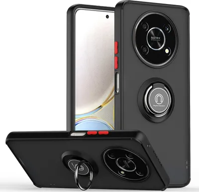 Produktbild von Honor X9 Hülle, Ring Halter Ständer Matte Transluzent TPU Rahmen Stoßfest Schutzhülle für Honor X9 Dunkelgrau