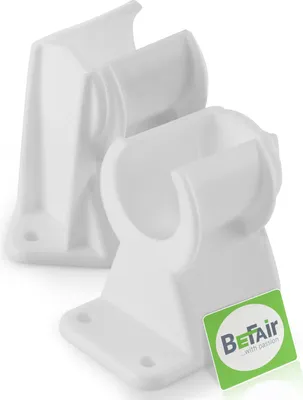 Two white plastic brackets are shown against a white background.