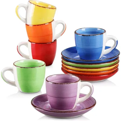 Obrázek produktu pro Sada 12 hrnků na espresso, keramika, objem 80 ml, stohovatelné, barevné