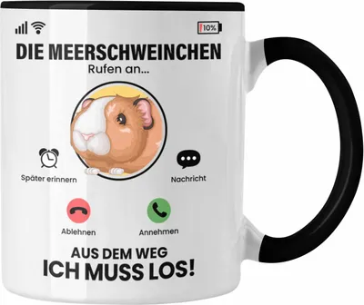 Produktbild von Trendation - Die Meerschweinchen Rufen An Tasse Geschenk für Meerschweinchen Züchter Besitzer Geschenkidee Lustig Spruch (Schwarz)