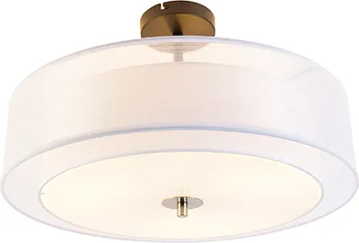 Produktbild von QAZQA - Moderne Deckenleuchte I Deckenlampe I Lampe I Leuchte weiß 50 cm 3-flammig - Drum mit Schirm Duo I Wohnzimmer I Schlafzimmer - Textil Zylinder - LED geeignet E27