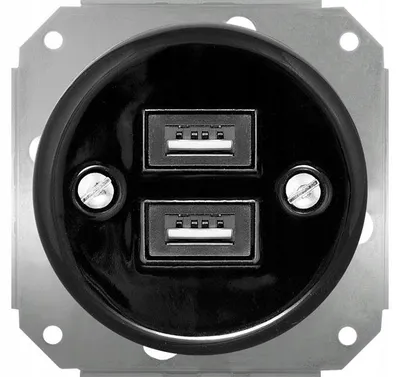 Image de Prise murale rétro en céramique, double port USB, noire, à encastrer