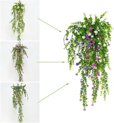 Produktbild von Famanu Kunstpflanzen 3 Stück - Hängende Imitations-Klimop in Rosa, Weiß und Lila