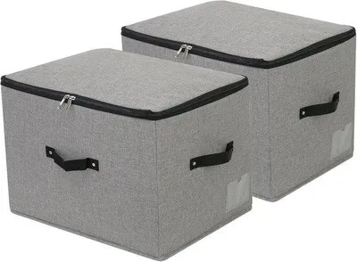 Produktbild von Famanu Aufbewahrungsboxen Set aus 2 stabilen, faltbaren Stoffboxen – Mit Reißverschluss und Griff – 44 × 33 × 31 cm – Dunkelgrau