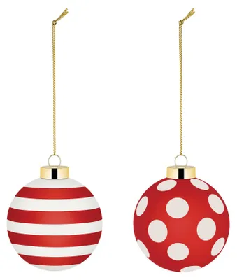 Productafbeelding van Alessi - Set van 2 kerstballen, gestreept/gestippeld, glas