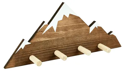 Houten muurhaken, Bergdesign, 4 Haken, 38,5x16x6,1 cm, braun