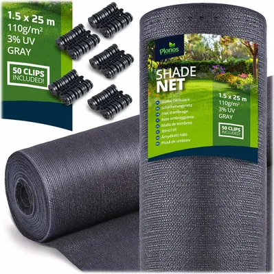 Obrázek produktu pro Plonos 454200 Stínící tkanina 1,5×25 m 110 g/m² + 50 svorek, šedá