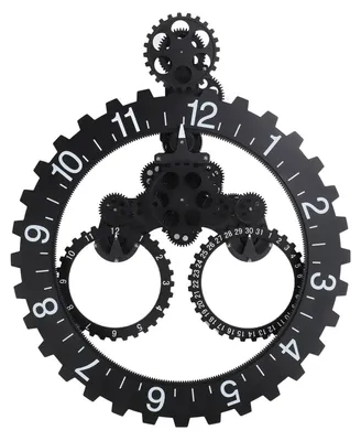 Image de Horloge murale rétro avec engrenages mobiles - Noir - Style vintage